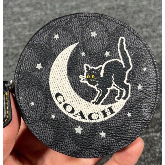Coach NWT Black Cat Signature Zip Round Coin Case Wallet CX348 SOLD OUT $128 - Picture 9 of 12